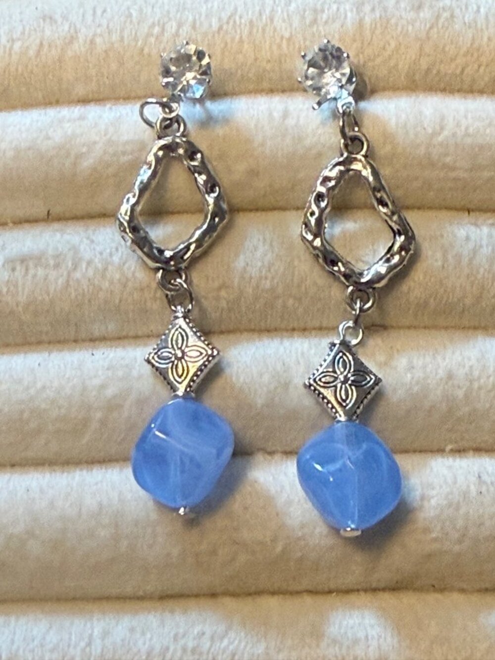 Blue Breeze – Swirled Blue & Silver-Tone Dangle Earrings